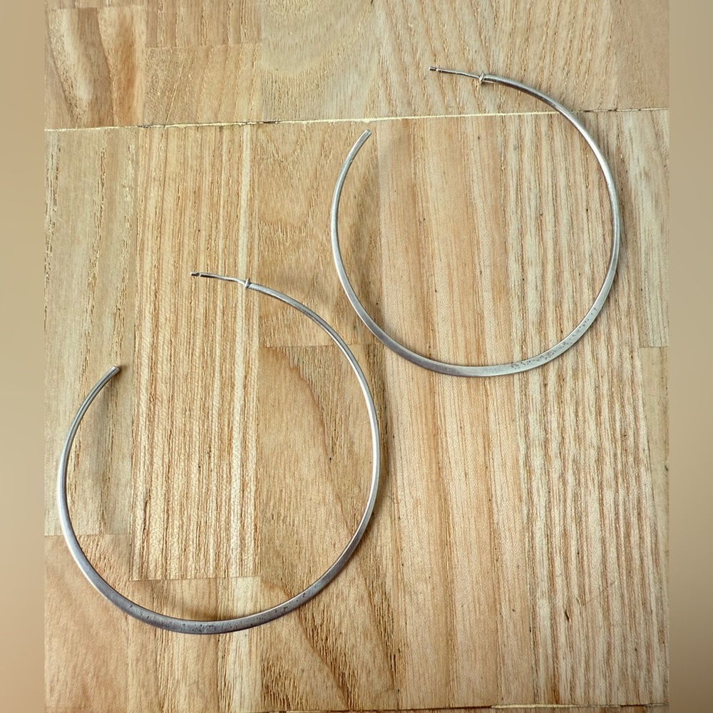 JCM skinny 925 Sterling silver lightweight large open hoop earrings on posts